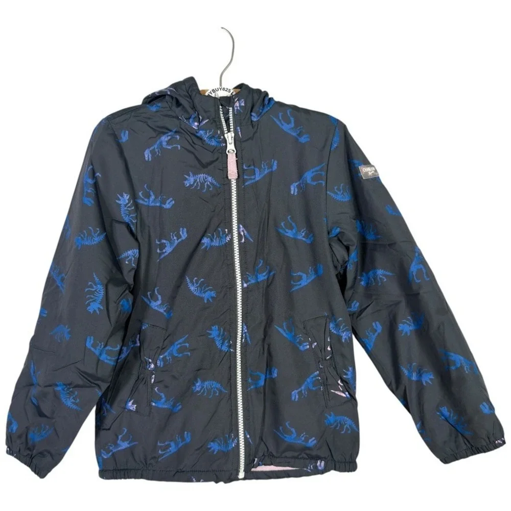 OshKosh B'gosh Girls Charcoal Dinosaur Fleece Lined Hooded Jacket 6/6X